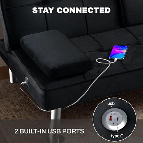 FLEXISPOT XCT3 Futon Sofa Bed with USB Charging, Adjustable Backrest, Folding Loveseat
