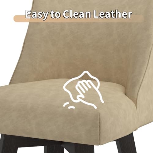 Counter Height Bar Stools Set of 2 with Swivel and Back, 26In Height, Solid Wood Stand, Fabric Upholstered, Thicken Cushion Back, Tan Brown