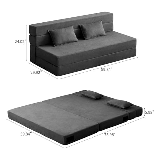 Dark Gray 3-in-1 Foldable Sofa Bed with Memory Foam Mattress Futon
