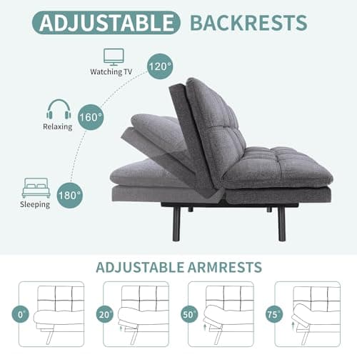MUUEGM Futon Couch with Memory Foam - 71 Sofa Bed for Living Room, Adjustable Backrest, Dark Grey