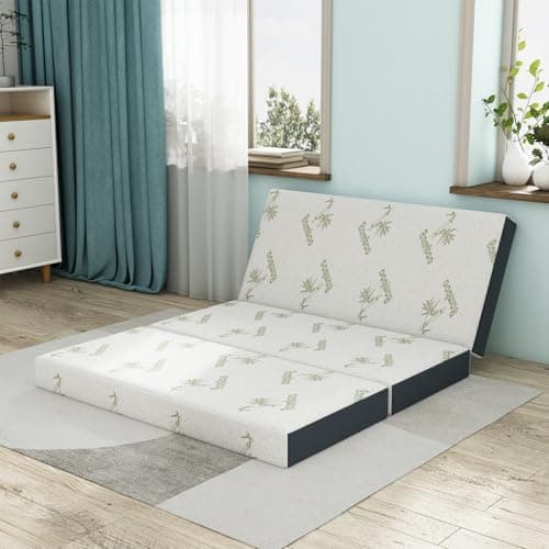 Portable Tri-Fold Foam Mattress, 4 Inch Washable Cover, Soft RV Camping Mattress, 74" x 54" x 4"