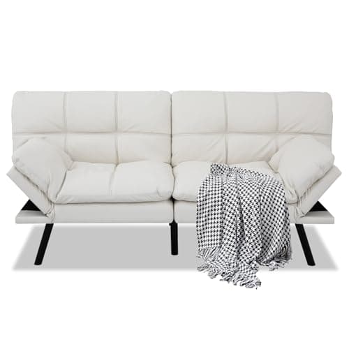 MUUEGM White Convertible Memory Foam Sofa Bed with Adjustable Backrest
