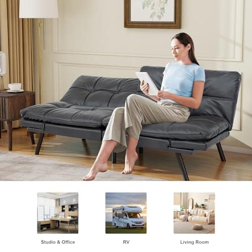 MUUEGM 71" Reversible Recliner Sofa Bed, PU Leather Matte Black