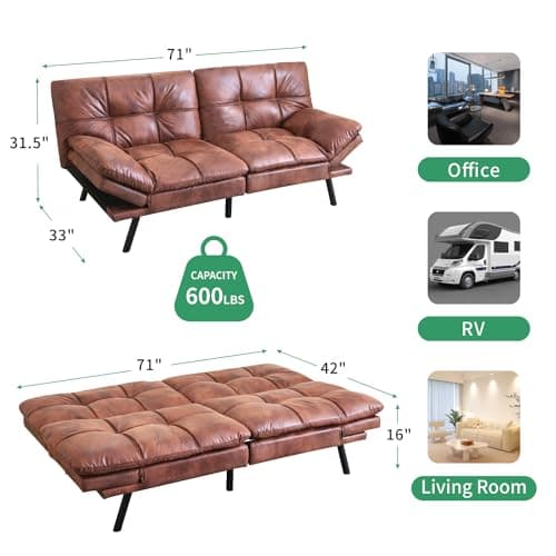 Memory Foam Futon Sofa Bed with Adjustable Backrest for Living Room