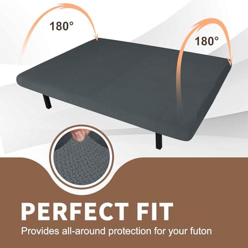 JIVINER Super Stretch Futon Cover, Dark Grey, Full Size, Washable Sofa Bed Protector