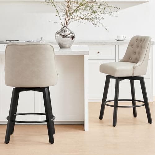 Swivel Barstools 26 Seat Height Set of 2 for Kitchen Island - Beige Fabric