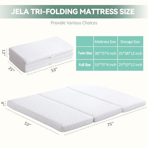 Jela Trifold Memory Foam Foldable Mattress 53"x75"x4"