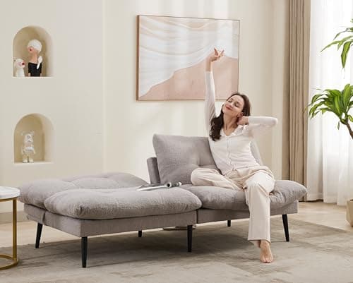 Grey Convertible Splitback Futon Sofa Bed with Adjustable Backrest