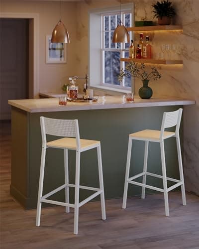VASAGLE Oak Beige and White Bar Stool Set ULBC070W09