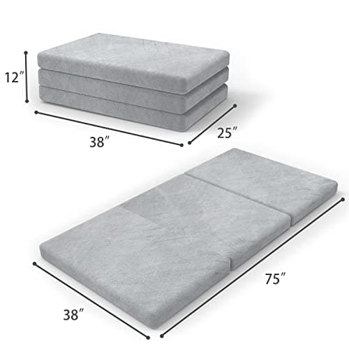 SINWEEK Tri-Fold Mattress Foam Topper with Removable Cover