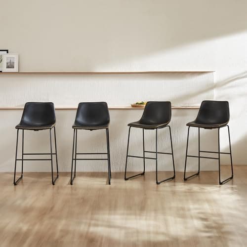 DUMOS 26 Inch Bar Stools, Elegant Brown, Modern Faux Leather with Back