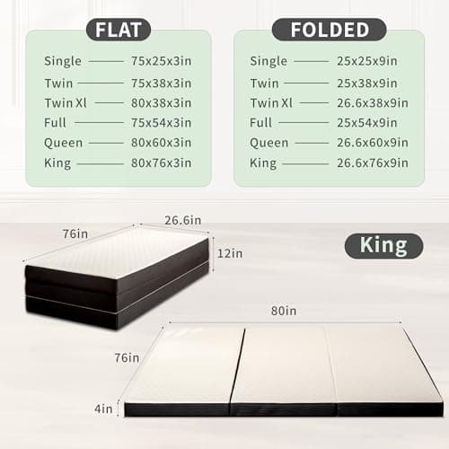 MUUEGM 4 Inch Tri-Fold Memory Foam Mattress with Washable Cover, Single Size