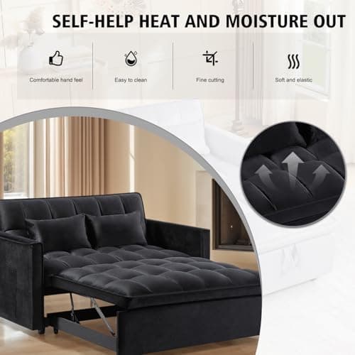3 in 1 Velvet Convertible Sofa Bed, Black (54" Full)