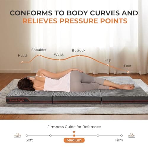 Sweetnight Portable 4 Inch Trifold Mattress with Breathable Cover - Travel & Camping Grey Queen
