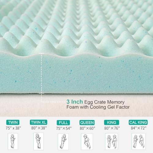 Queen Size 2 Egg Crate Gel Memory Foam Mattress Topper for Back Pain Relief