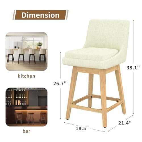 Modern Upholstered Fabric Barstools, Set of 2 - Ivory White