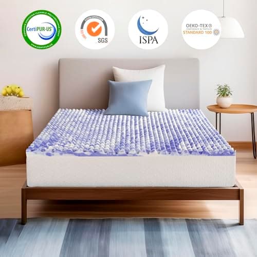Queen Size Memory Foam Mattress Topper with Purple Gel Support - 2 Inch Egg Crate Design for Pressure Relief