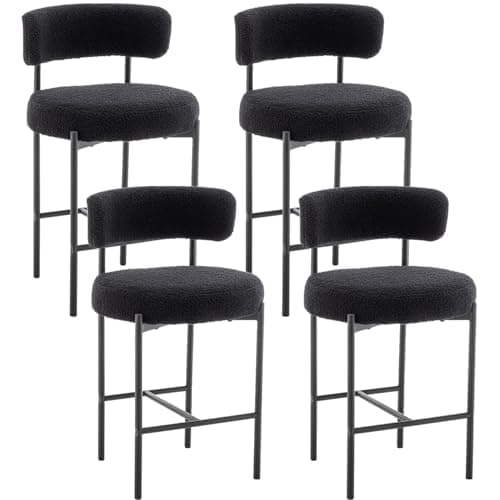 24" Modern White Bar Stools with Backs, Boucle Set of 2 for Kitchen Island, Bar, Cafe