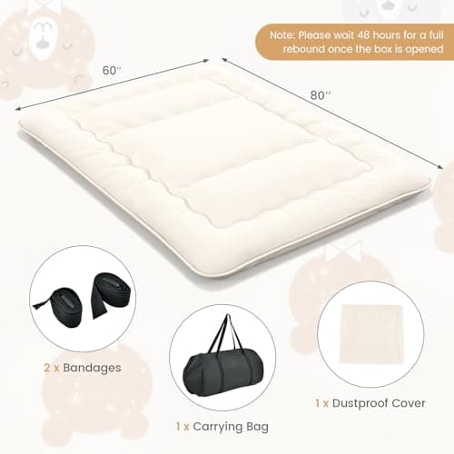 Giantex Roll-Up Japanese Tatami Mattress with Washable Cover & Carry Bag, Queen Size, Portable for Camping & Dormitories