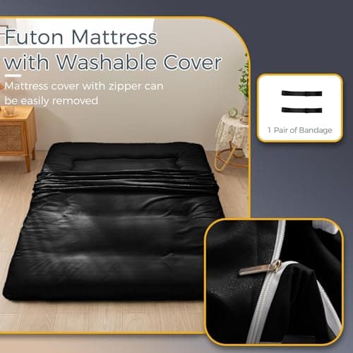 MAXYOYO Black Foldable Tatami Mattress for Adults, Twin Size, Thick Japanese Style