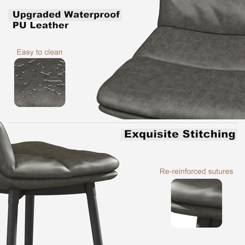 Upholstered Bar Stools Set of 2 with Back and Metal Legs for Kitchen Island - Dark Grey