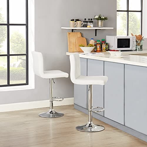 VECELO Modern PU Leather Bar Stools Set, 360° Swivel, White
