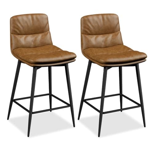 Upholstered Bar Stools Set of 2 with Back and Metal Legs for Kitchen Island - Dark Grey