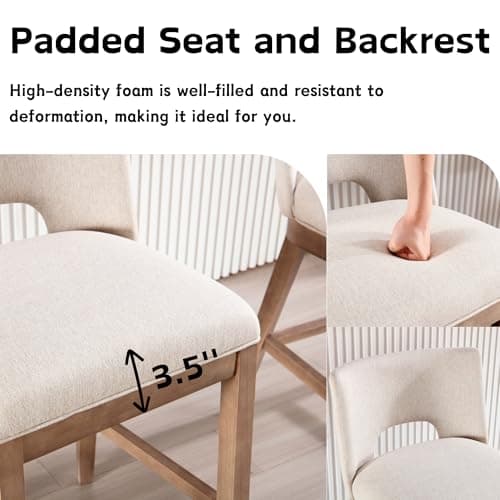 Farmhouse Linen Upholstered Bar Stools Set of 4, 26" Counter Height