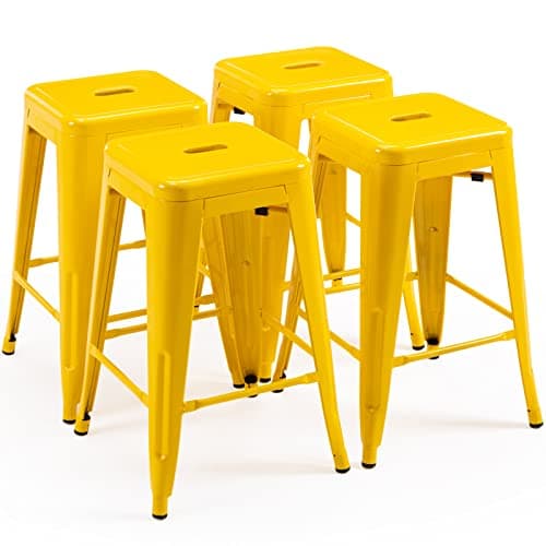 Vogue Furniture Black Metal Bar Stools - 24" Square Seat Indoor-Outdoor Set