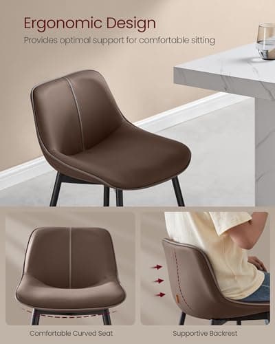 VASAGLE Counter Height Bar Stools Set of 2, Ergonomic Backrest, Chestnut Brown