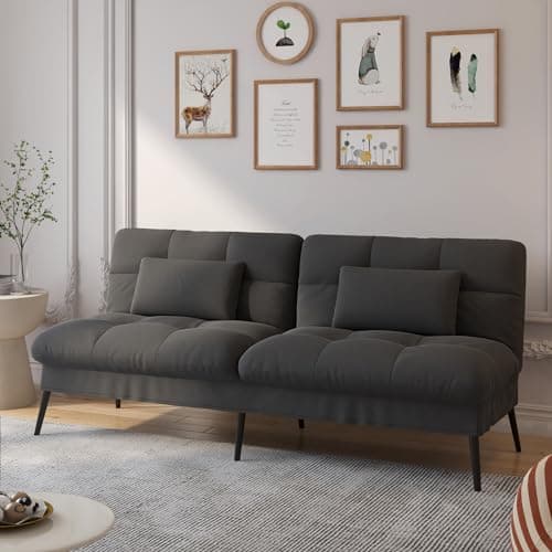 COMHOMA Orange 68" Fabric Adjustable Reclining Futon Sofa Bed