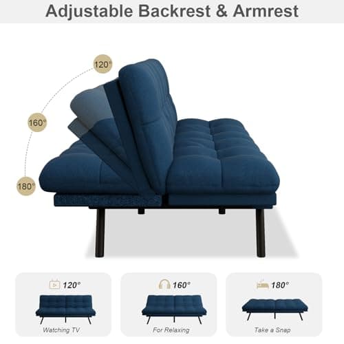 MUUEGM 71" Splitback Recliner Loveseat, Reversible Backrest, Linen Blue, Small Spaces