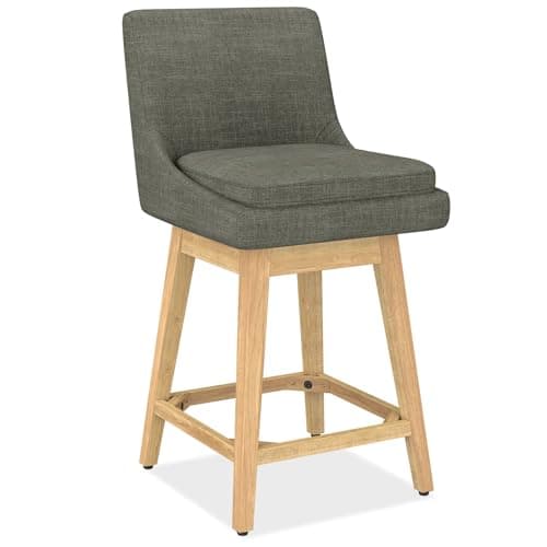 Memory Foam Upholstered Barstool Set, 26.8 Seat Height, Linen Deep Grey