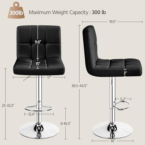 Yaheetech Black Counter Height Bar Stools Set of 2