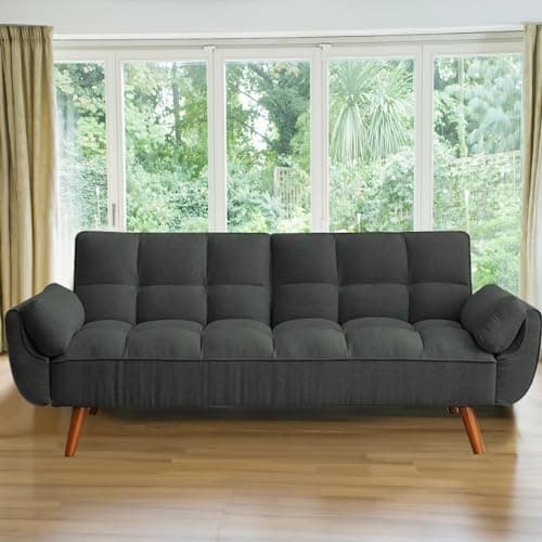 Fangflower Velvet Futon Sofa Bed with Adjustable Backrest
