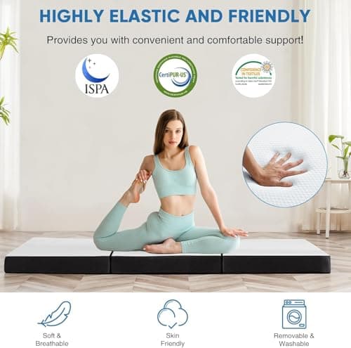 OLIXIS 4" Tri-Fold Memory Foam Mattress - Portable & Foldable, CertiPUR-US Certified