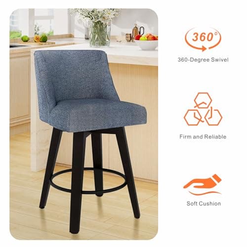 360°Swivel Bar Stools Set of 2 with High Backrest, Denim Blue