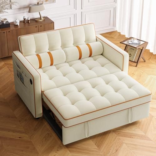 Amada 3-in-1 Convertible Sleeper Loveseat, Grey Velvet Couch with USB Ports