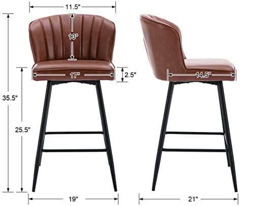 EALSON Brown Counter Height Bar Stools Set of 2 Modern Leather Bar Chairs