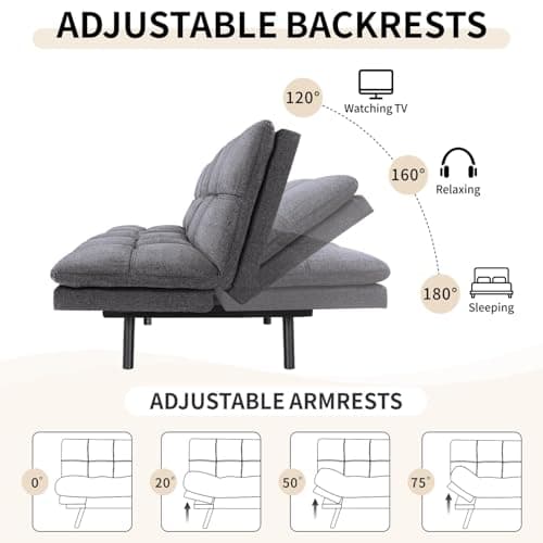 Modern Futon Sofa Bed for Small Spaces: Memory Foam, Convertible Couch.