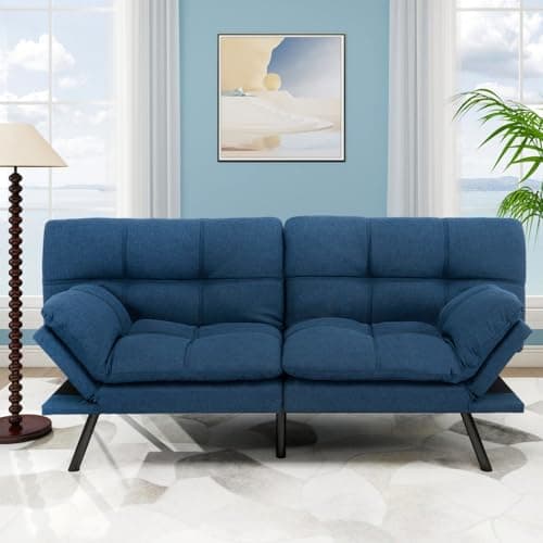 MUUEGM Linen Memory Foam Convertible Sofa Bed, 71", Light Grey, Living Room Sleeper Couch