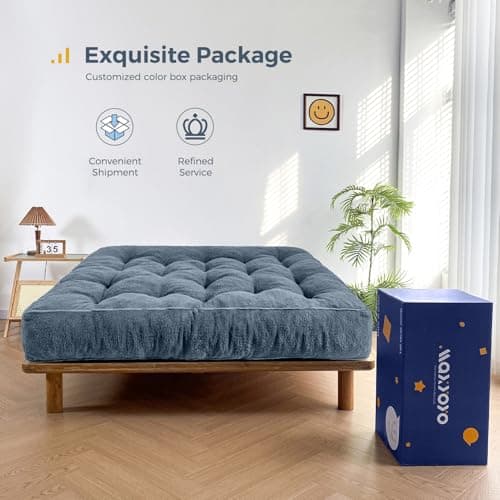 MAXYOYO Full Size Ultra Thick Boucle Futon Mattress for Adults, Dusty Blue