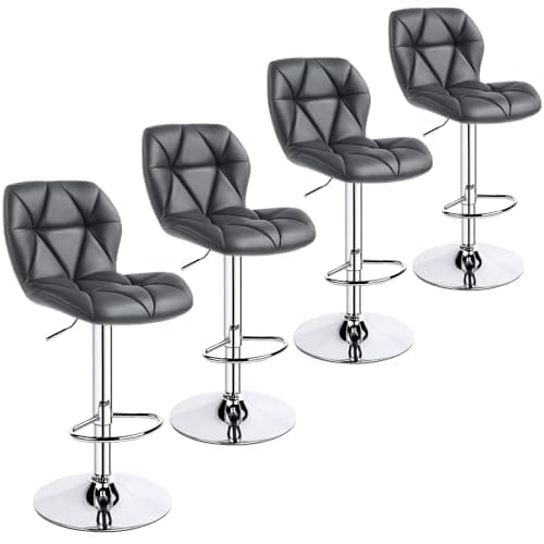 Yaheetech Adjustable PU Leather Bar Stools Set of 4, White