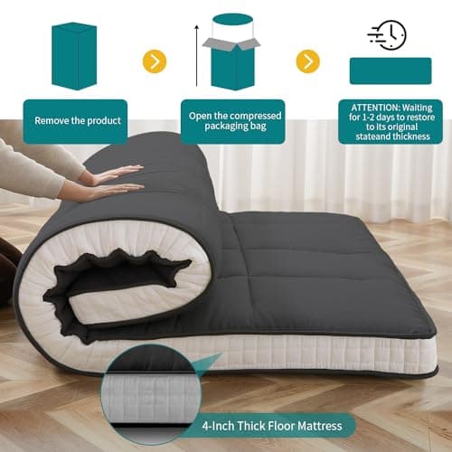SUNYRISY Japanese Thicken Roll-up Camping Mattress, Foldable & Portable, Twin/Full/Queen