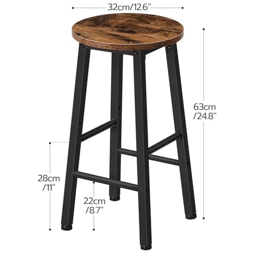 HOOBRO Industrial Rustic Brown & Black Bar Stool Set of 2, Counter Height