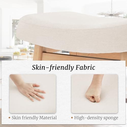 Sturdy Wood Leg Bar Stools, Beige Fabric, Set of 2, 24" Counter Height