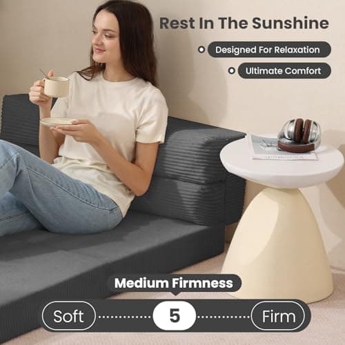 Grey Full Size Folding Sofa Bed, Convertible Sleep Chair Living Room Bedroom