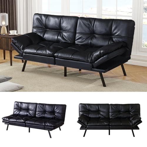 MUUEGM Brown Faux Leather Recliner Sofa Bed for Small Spaces
