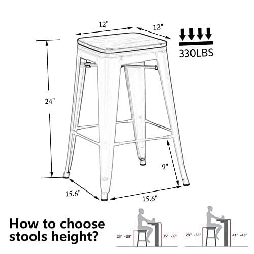 Alunaune 24" Metal Stackable Bar Stool Set Matte Black