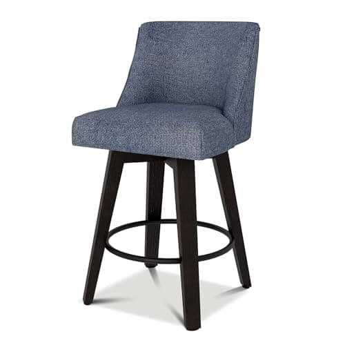 Modern 360°Swivel Bar Stools with Backs and Solid Wood Legs, 26 Inch Height, Denim Blue